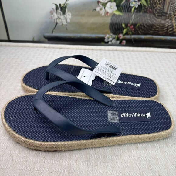 Frogg Toggs Mens Kuba Sandal Size 8 Navy Flip Flops With PVC Upper & Jute Sole - Picture 1 of 7